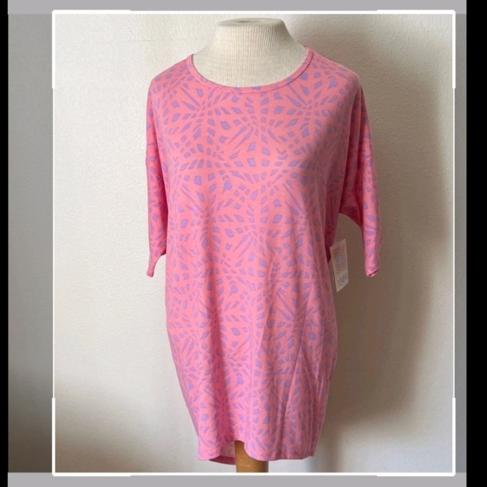 LuLaRoe Irma Pink Tunic with Purplr Geometric Design= NWT Sz S